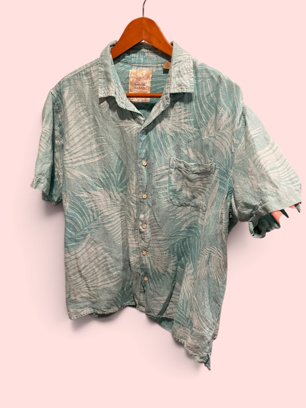 Tasso Elba Island tropical textured linen silk button front luxury casual shirt